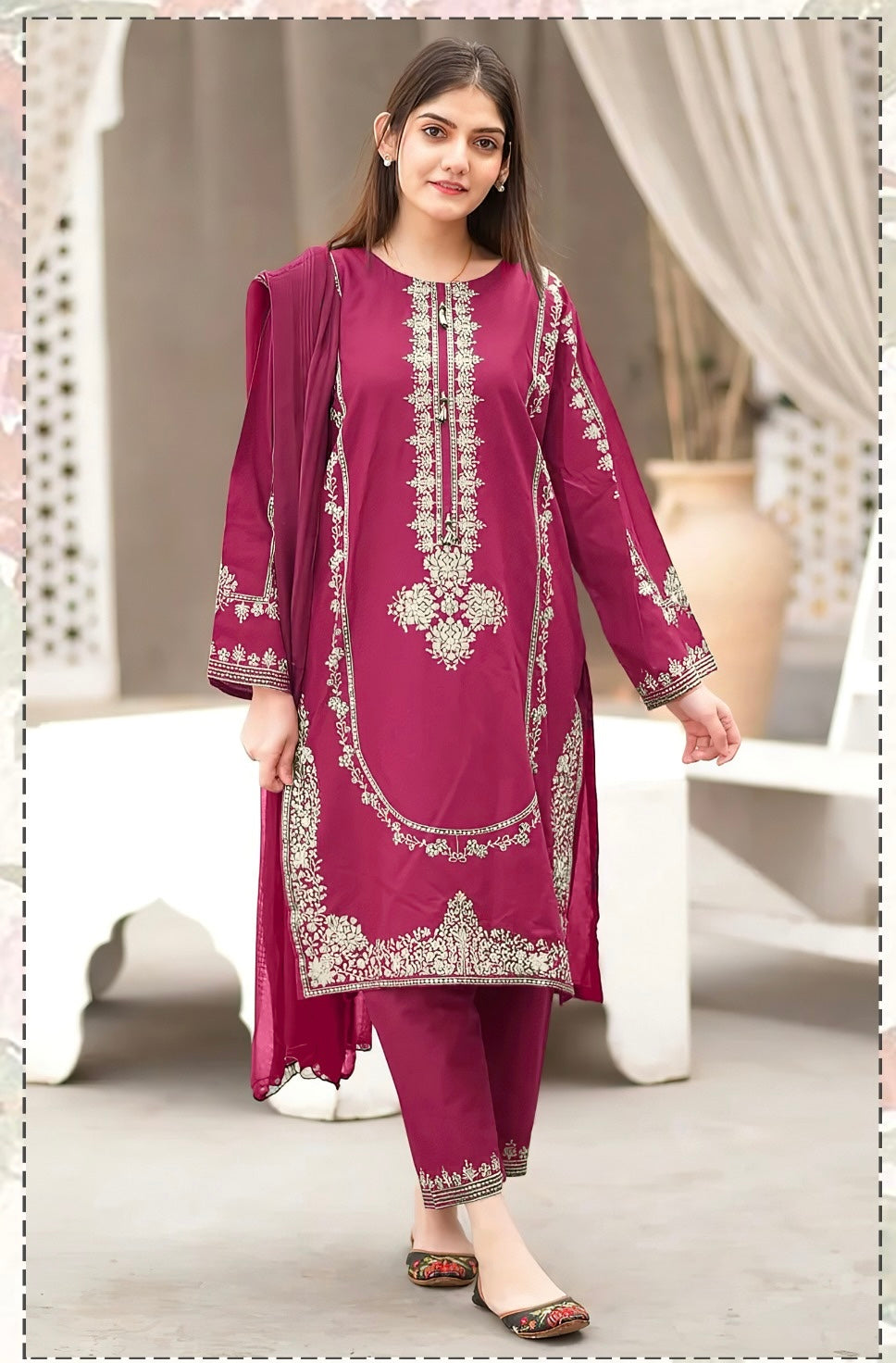 2pc Unstitched Embroidered Dhanak Fabric