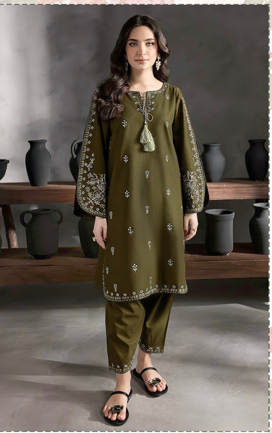 2pc Unstitched Embroidered Dhanak Fabric