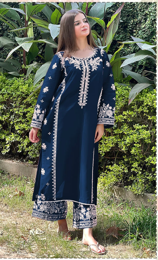 2pc Unstitched Embroidered Dhanak Fabric