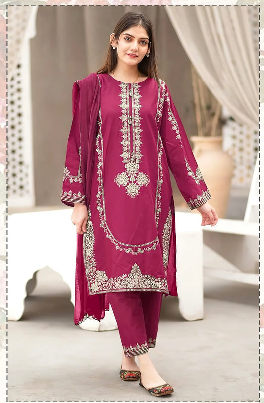 2pc Unstitched Embroidered Dhanak Fabric