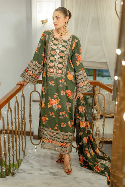 Aneelas Silk Dress Embroidered 3 Piece Unstitched